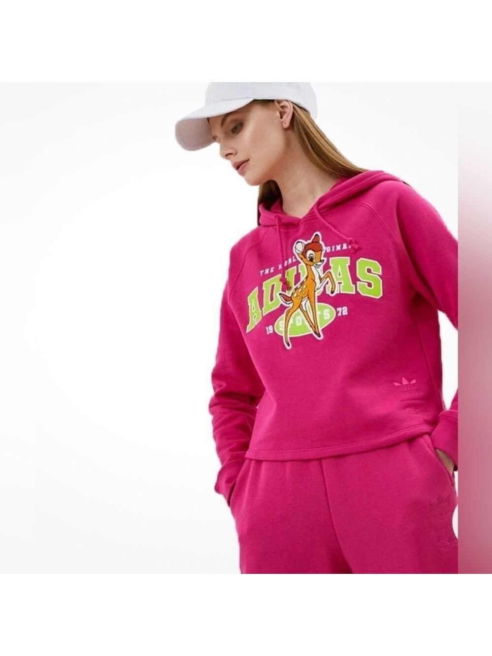 Adidas X Disney Bambi Cropped Hoodie SZ M Pink